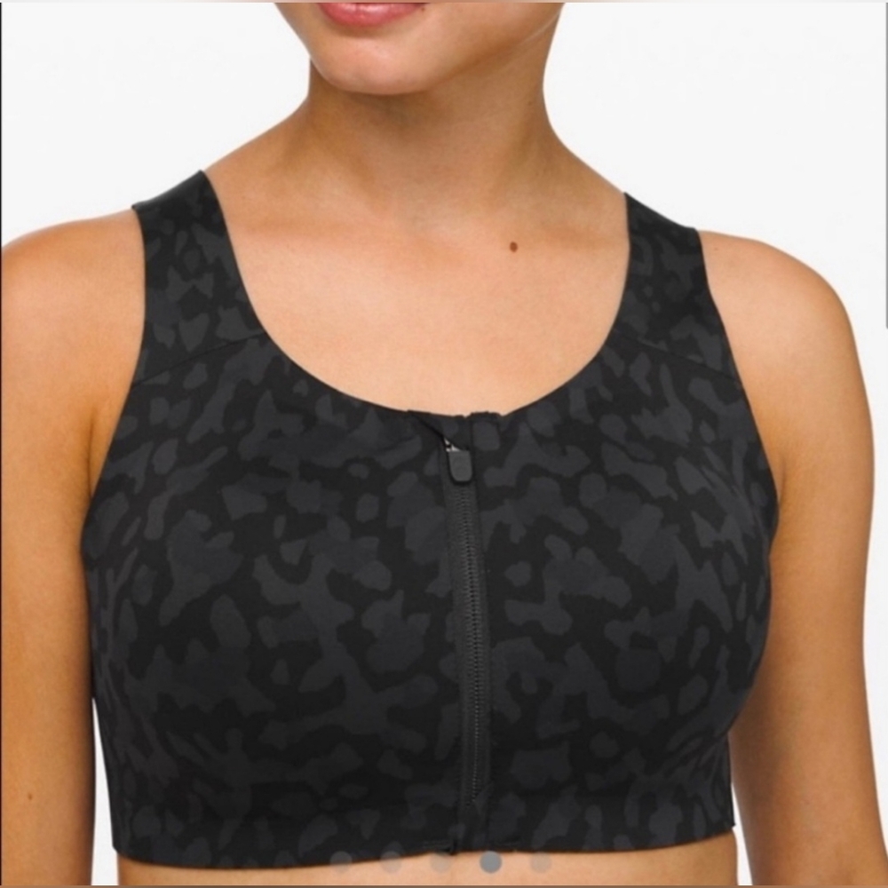 Lululemon Enlite Bra *Zip Front Incognito Leopard Camo Multi Grey Bra 34C